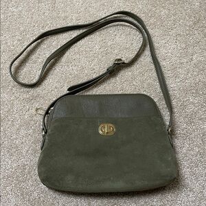 Talbots Olive Suede and Leather Crossbody with Gold Turn-Lock